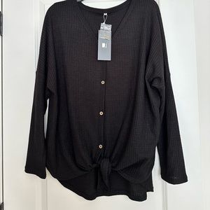 JWD black waffle tie front shirt.